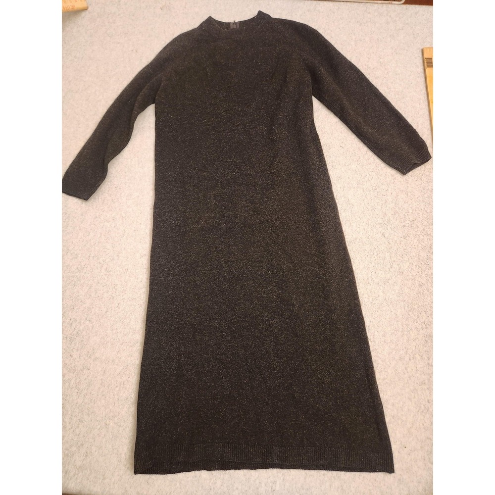 Vintage St Michael Dress‎ Womens 12 Gray Lambswool Knit Sweater Mock Neck Midi